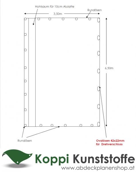 LKW Rollplane 350 x 650cm mit Hohlsaum